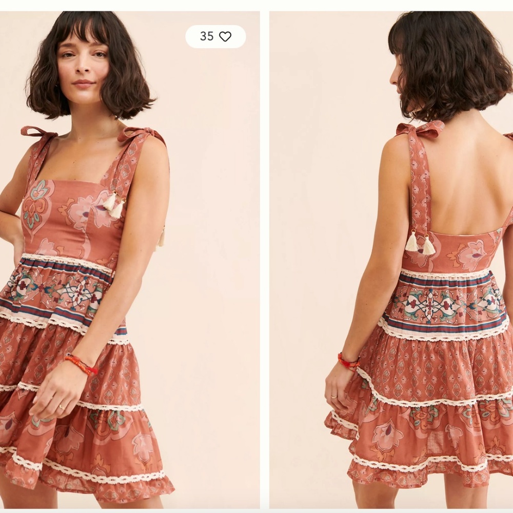 Anthropologie Especia Tie Strap Babydoll Mini Dress | Size S